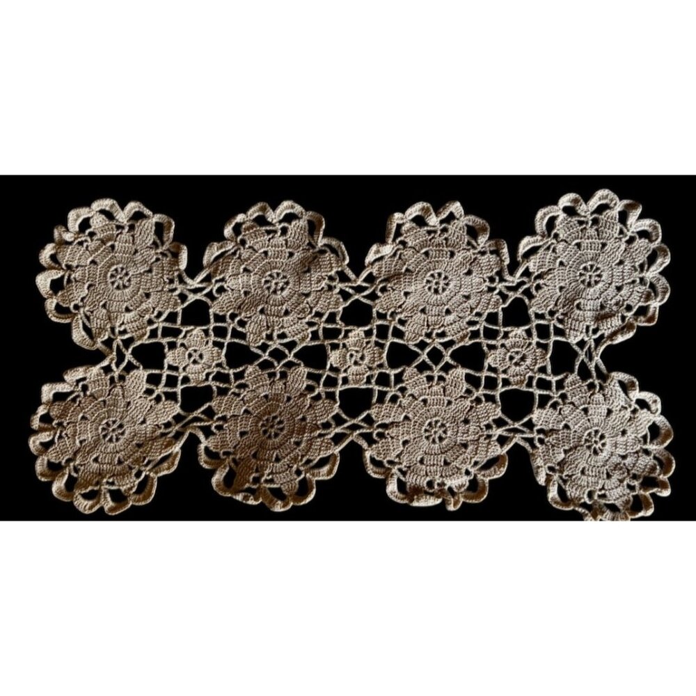 Beige Crochet Doily 14.5" x 8" Cotton Handmade French Country Cottage Core Chic